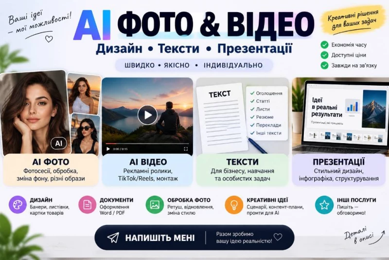 AI фото та відео | Дизайн, тексти, резюме, презентації, Київ — 2/3